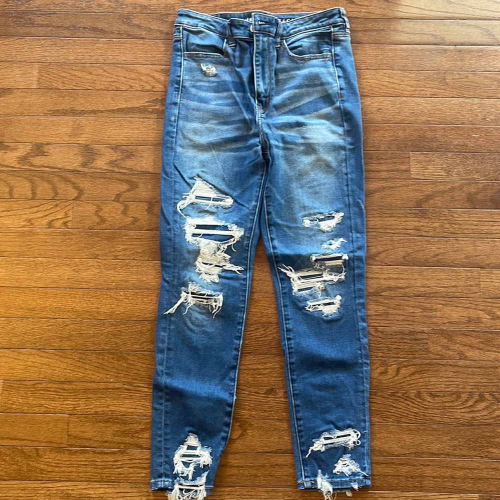 American Eagle Ne(xt) Level Stretch Soft Knit High Rise Distressed Jeans Size 8